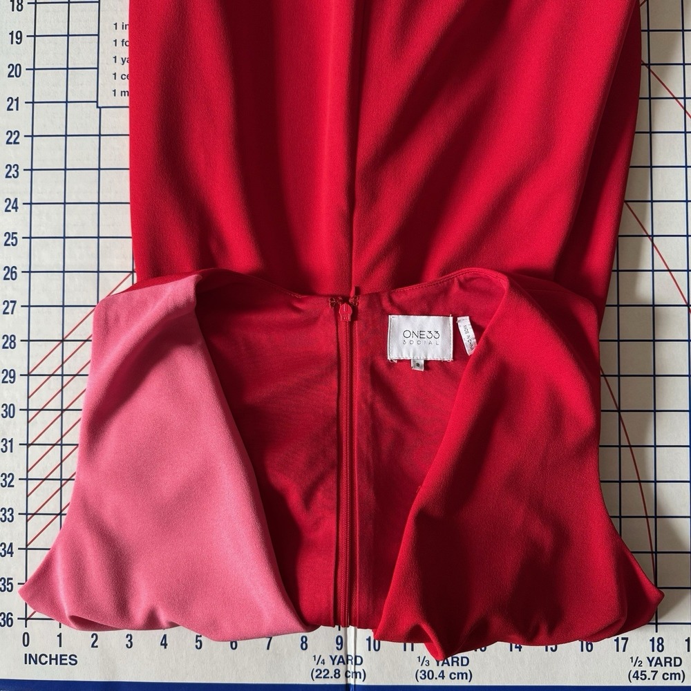 One 33 Social Color Block Bow Front Gown Side Cutouts Pink Red 8 Event Dress - Picture 12 of 16